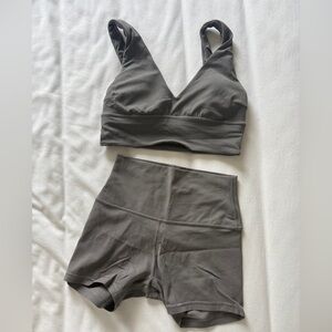 Khaki Lululemon Sports Bra and Shorts Set